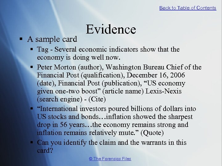 Back to Table of Contents § A sample card Evidence § Tag - Several