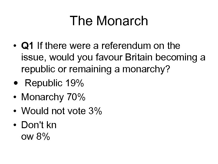 The Monarch • Q 1 If there were a referendum on the issue, would