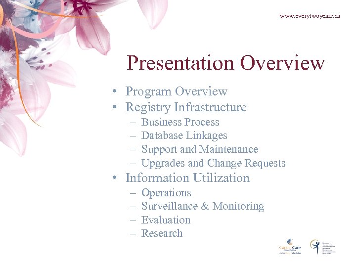 www. everytwoyears. ca Presentation Overview • Program Overview • Registry Infrastructure – – Business