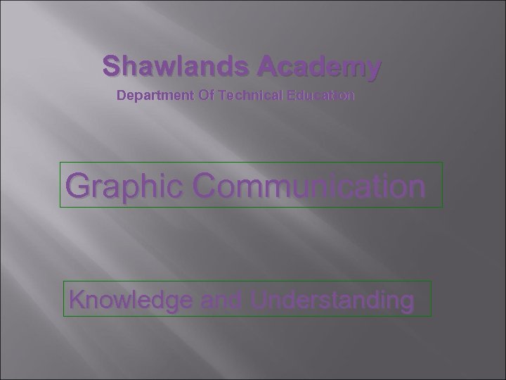 Shawlands Academy Department Of Technical Education Graphic Communication Knowledge and Understanding 