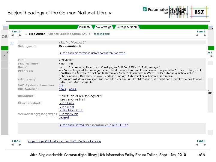 Subject headings of the German National Library Jörn Sieglerschmidt: German digital libary | 6