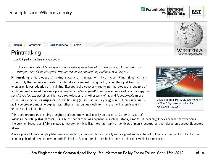 Descriptor and Wikipedia entry Jörn Sieglerschmidt: German digital libary | 6 th Information Policy