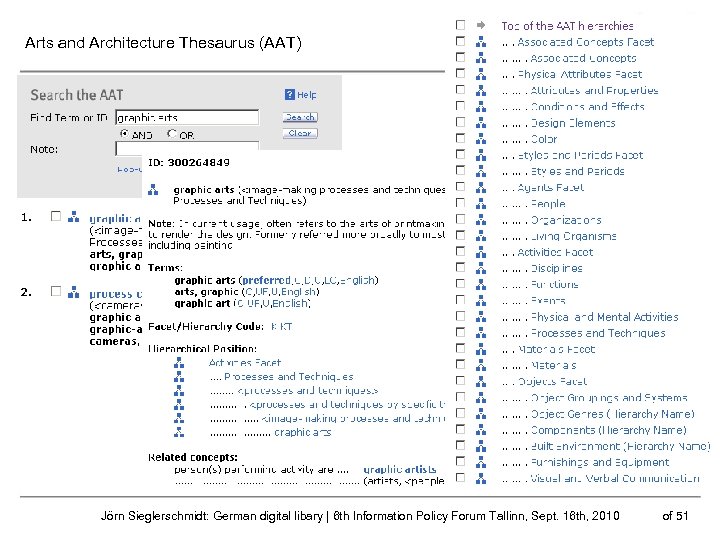 Arts and Architecture Thesaurus (AAT) Jörn Sieglerschmidt: German digital libary | 6 th Information