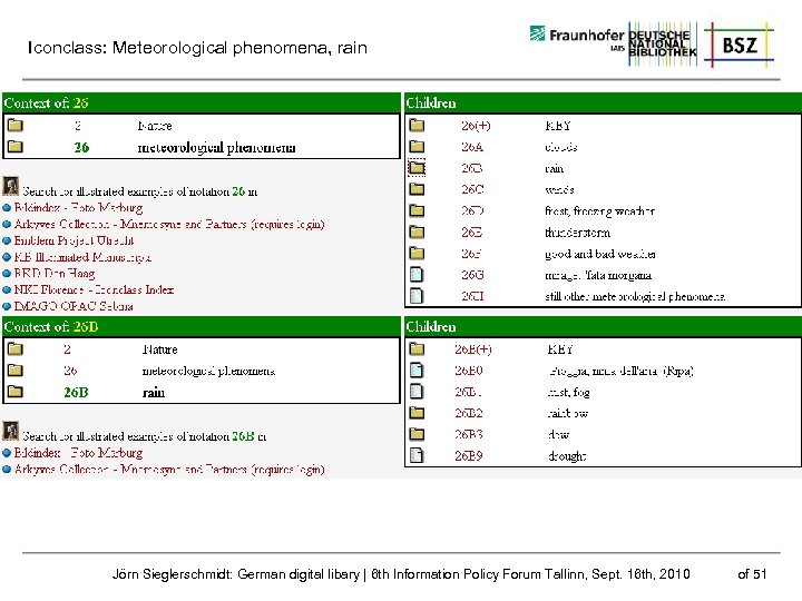 Iconclass: Meteorological phenomena, rain Jörn Sieglerschmidt: German digital libary | 6 th Information Policy