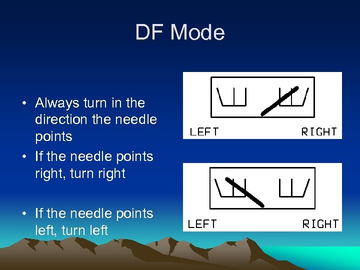 DF Mode • Always turn in the direction the needle points • If the