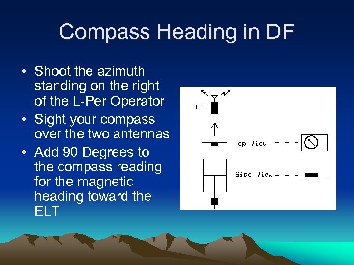 Compass Heading in DF • Shoot the azimuth standing on the right of the