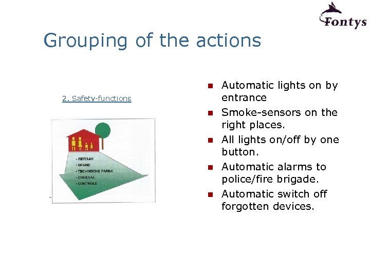 Grouping of the actions n 2. Safety-functions n n Automatic lights on by entrance