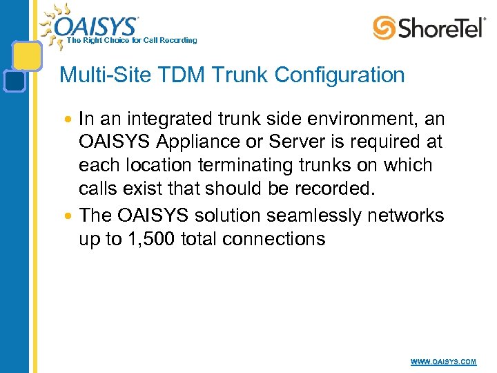 The Right Choice for Call Recording Multi-Site TDM Trunk Configuration In an integrated trunk