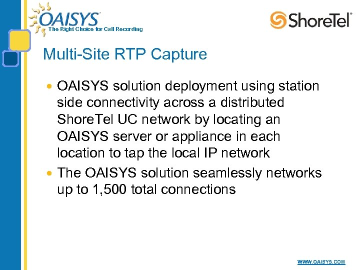 The Right Choice for Call Recording Multi-Site RTP Capture OAISYS solution deployment using station