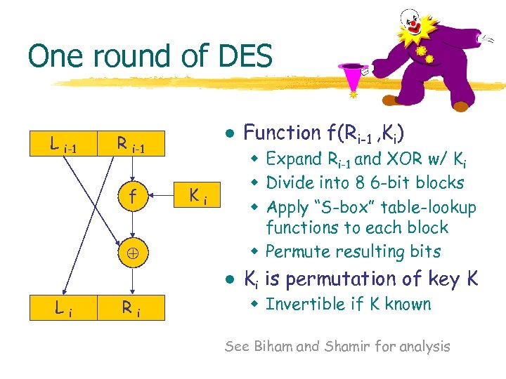 One round of DES L i-1 l R i-1 f w Expand Ri-1 and