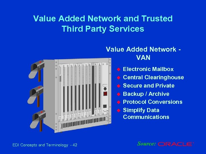 Value Added Network and Trusted Third Party Services Value Added Network VAN u u
