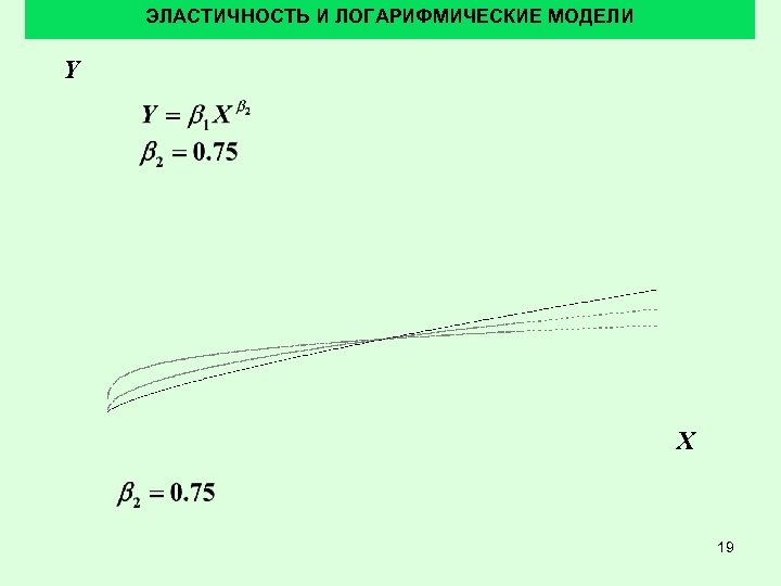 ЭЛАСТИЧНОСТЬ И ЛОГАРИФМИЧЕСКИЕ МОДЕЛИ Y X 19 