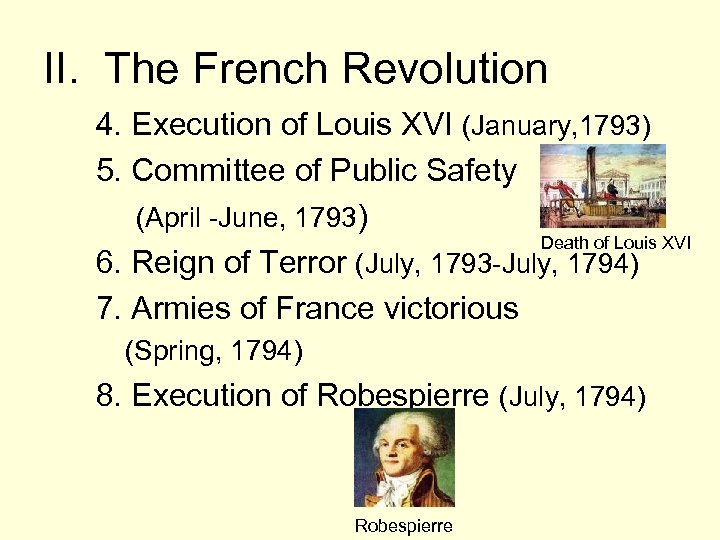 II. The French Revolution 4. Execution of Louis XVI (January, 1793) 5. Committee of