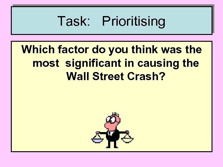 Task: Prioritising Which factor do you think was the most significant in causing the