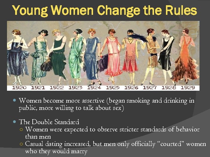 Young Women Change the Rules Women become more assertive (began smoking and drinking in