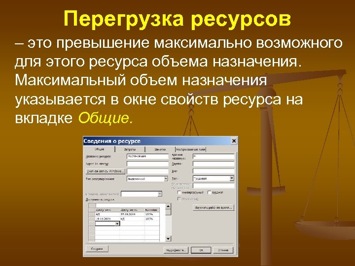 Перегрузка ресурсов – это превышение максимально возможного для этого ресурса объема назначения. Максимальный объем