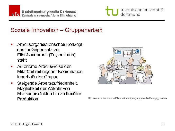 Sozialforschungsstelle Dortmund Zentrale wissenschaftliche Einrichtung Soziale Innovation – Gruppenarbeit § § § Arbeitsorganisatorisches Konzept,