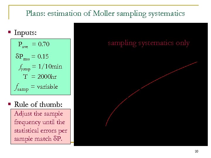 Plans: estimation of Moller sampling systematics § Inputs: Pave = 0. 70 d. Prms