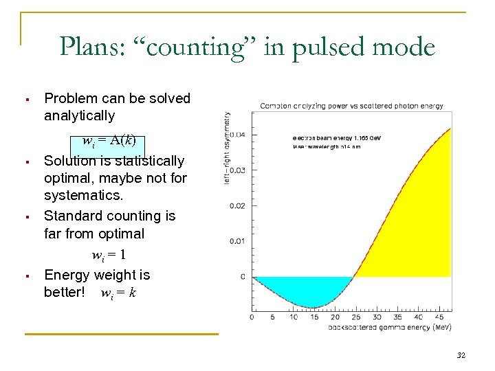 Plans: “counting” in pulsed mode § § Problem can be solved analytically wi =