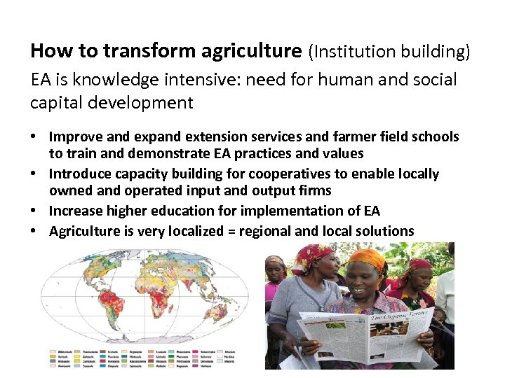 How to transform agriculture (Institution building) EA is knowledge intensive: need for human and
