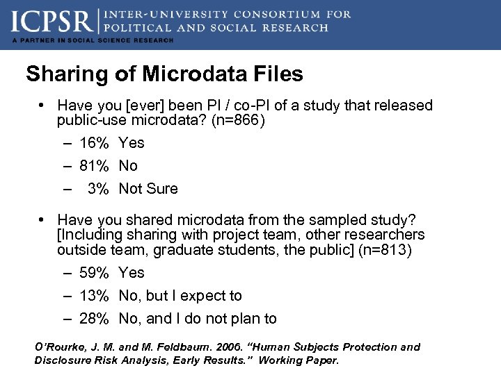 Sharing of Microdata Files • Have you [ever] been PI / co-PI of a