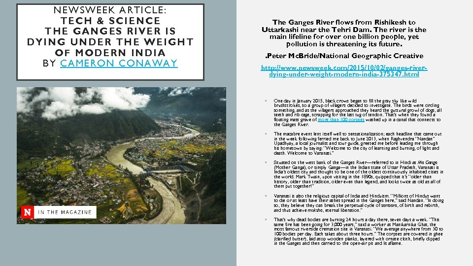 NEWSWEEK A RT ICLE: TECH & SCIENCE THE GANGES R IVER IS DYING UNDER