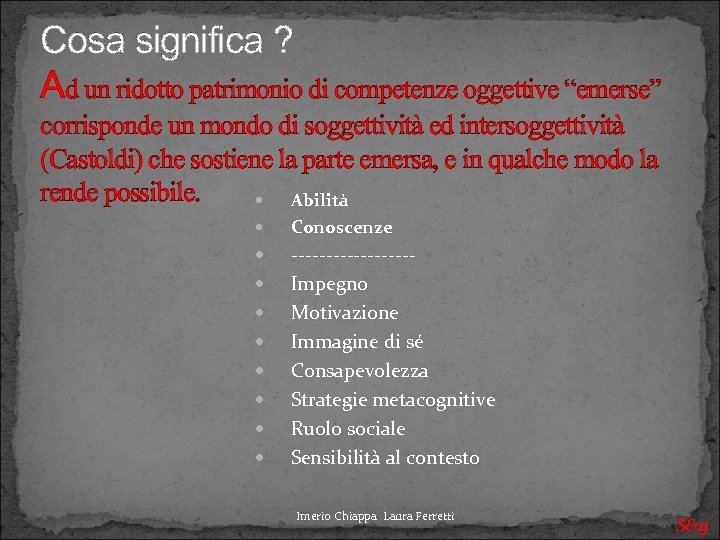 Cosa significa ? Ad un ridotto patrimonio di competenze oggettive “emerse” corrisponde un mondo