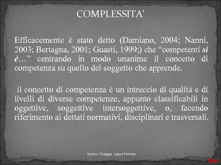 COMPLESSITA’ Efficacemente è stato detto (Damiano, 2004; Nanni, 2003; Bertagna, 2001; Guasti, 1999; )