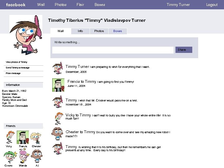 facebook Wall Photos Flair Boxes Timmy Turner Timothy Tiberius "Timmy" Vladislavpov Turner Wall Info