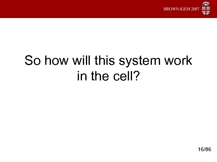So how will this system work in the cell? 16/86 