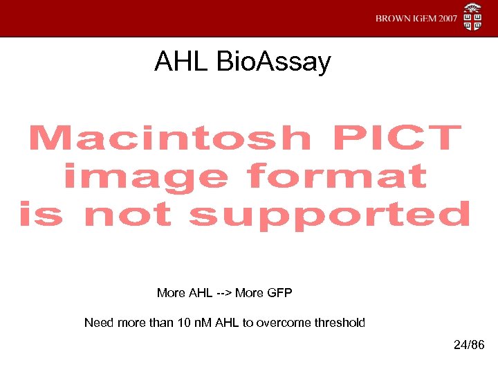 AHL Bio. Assay More AHL --> More GFP Need more than 10 n. M