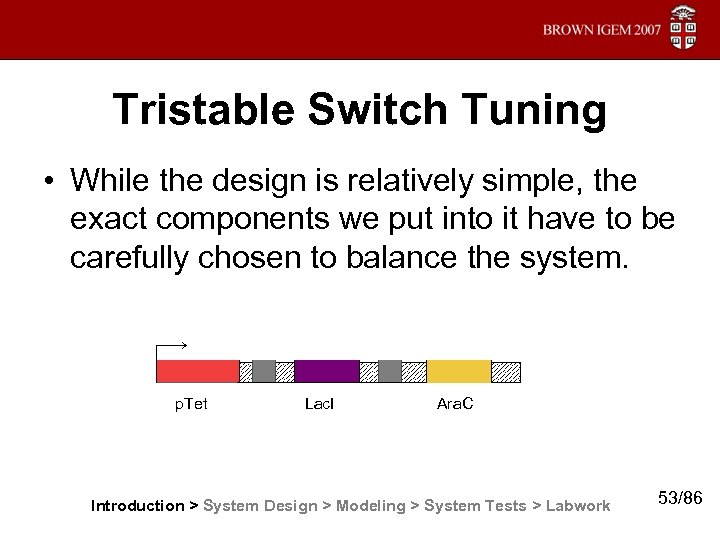 Tristable Switch Tuning • While the design is relatively simple, the exact components we