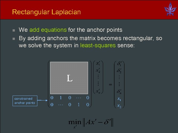 Rectangular Laplacian n n We add equations for the anchor points By adding anchors
