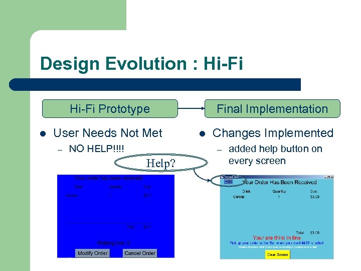 Design Evolution : Hi-Fi Prototype l User Needs Not Met – NO HELP!!!! Final