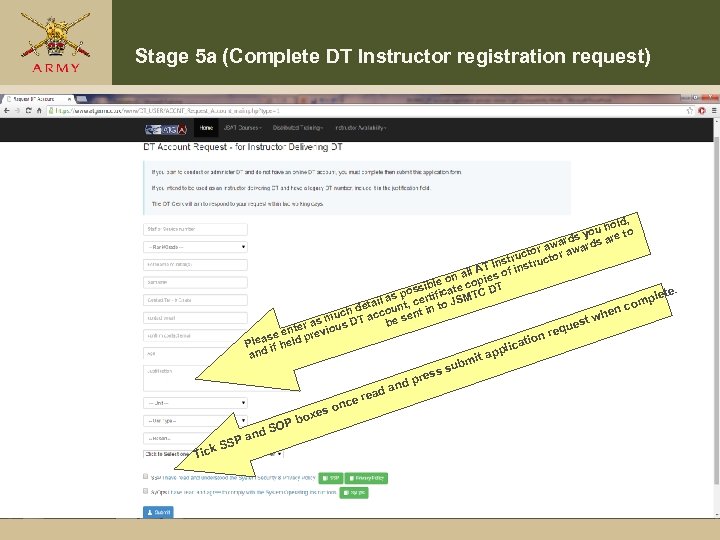 Stage 5 a (Complete DT Instructor registration request) ld, u ho to yo are