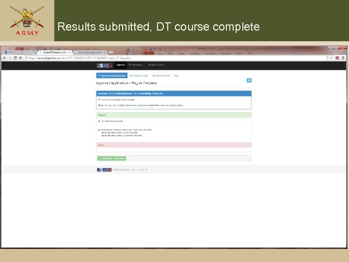 Results submitted, DT course complete 