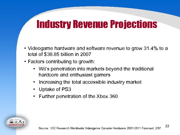 Industry Revenue Projections • Videogame hardware and software revenue to grow 31. 4% to