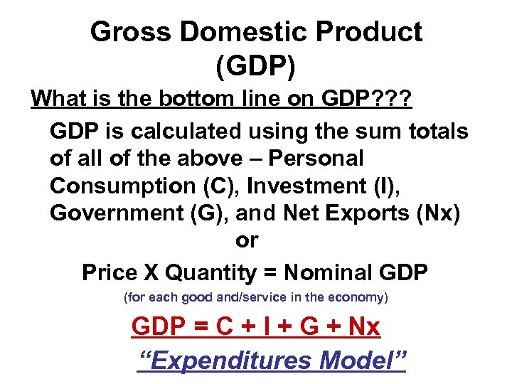 Gross Domestic Product (GDP) What is the bottom line on GDP? ? ? GDP