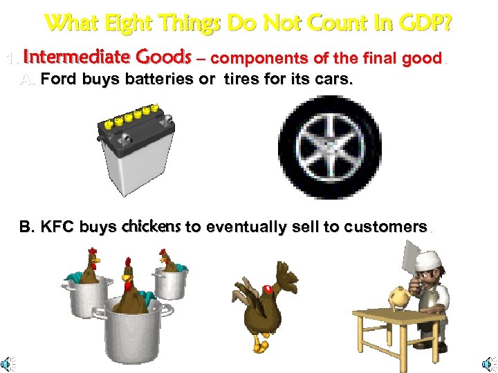 What Eight Things Do Not Count In GDP? 1. Intermediate Goods – components of