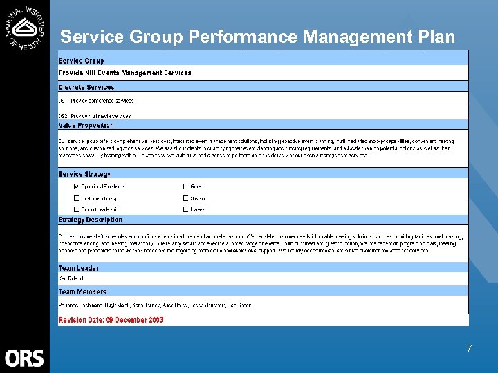 Service Group Performance Management Plan 7 