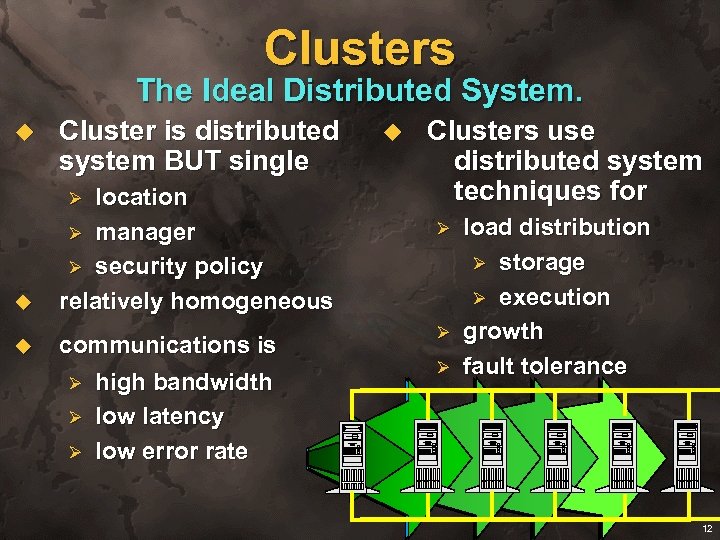 Clusters The Ideal Distributed System. u Cluster is distributed system BUT single location Ø