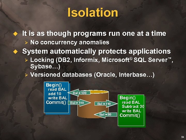 Isolation u It is as though programs run one at a time Ø u