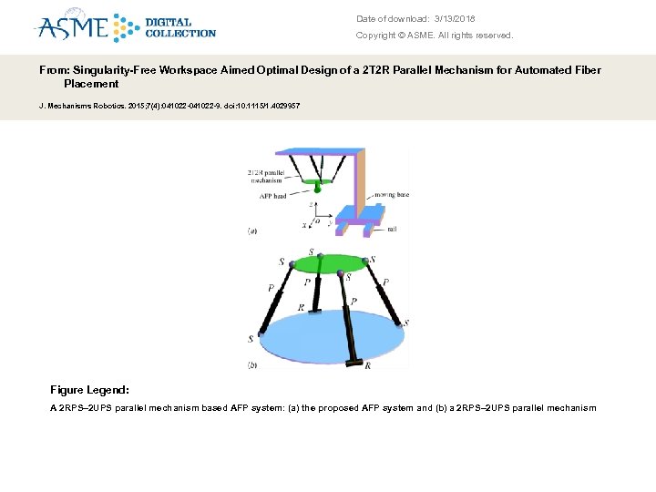 Date of download: 3/13/2018 Copyright © ASME. All rights reserved. From: Singularity-Free Workspace Aimed