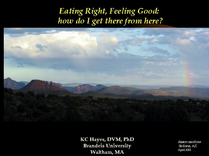 Eating Right, Feeling Good: how do I get there from here? KC Hayes, DVM,