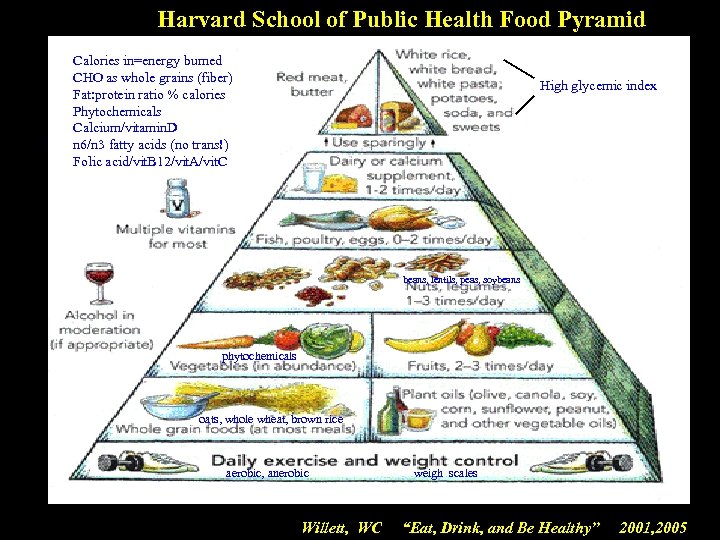Harvard School of Public Health Food Pyramid Calories in=energy burned CHO as whole grains