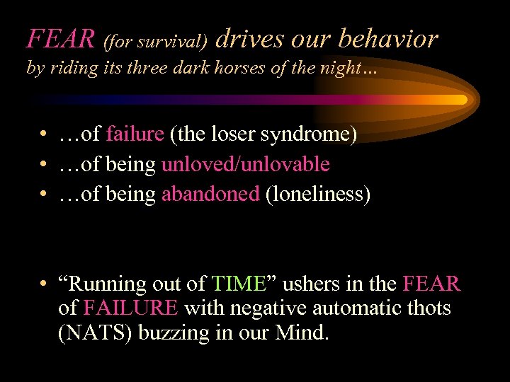 FEAR (for survival) drives our behavior by riding its three dark horses of the