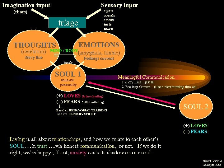 Sensory input Imagination input sights sounds smells taste touch (thots) triage THOUGHTS (cerebrum) Story