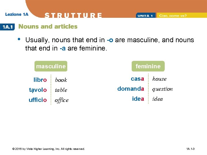  • Usually, nouns that end in -o are masculine, and nouns that end