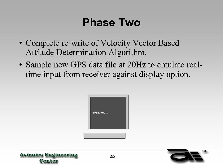 Phase Two • Complete re-write of Velocity Vector Based Attitude Determination Algorithm. • Sample