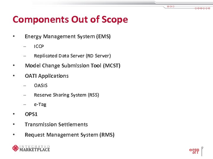 Components Out of Scope • Energy Management System (EMS) – ICCP – Replicated Data